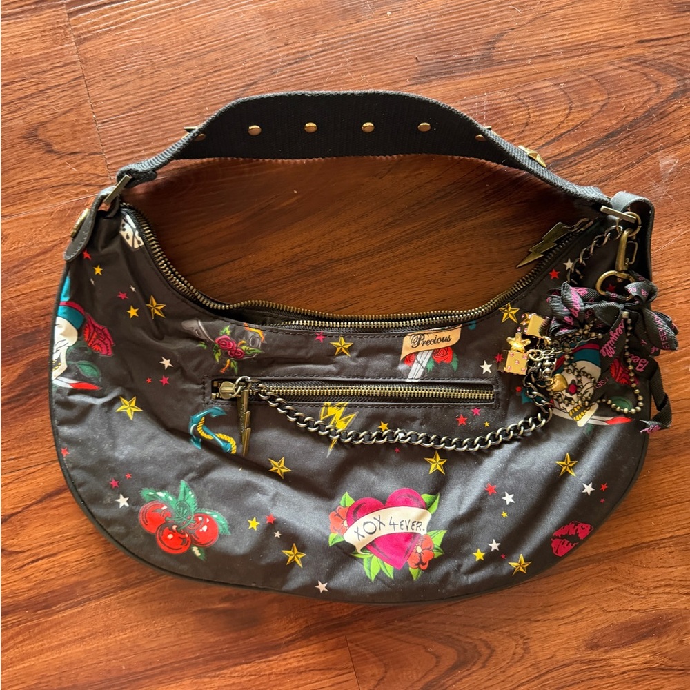 Betsey Johnson Black Floral & Star Shoulder Bag with Charms